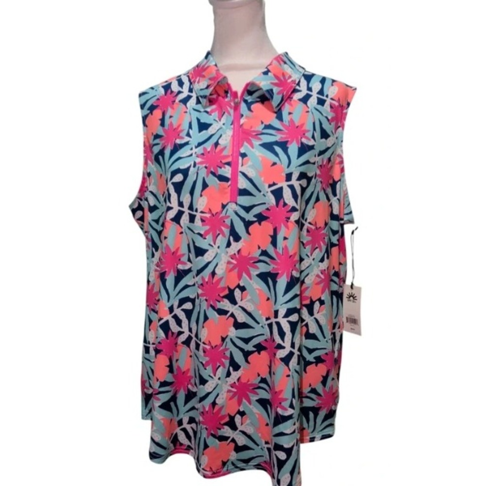 Jofit Sleeveless Golf Polo Womens XXL Multicolor Floral UPF 50+ NWT